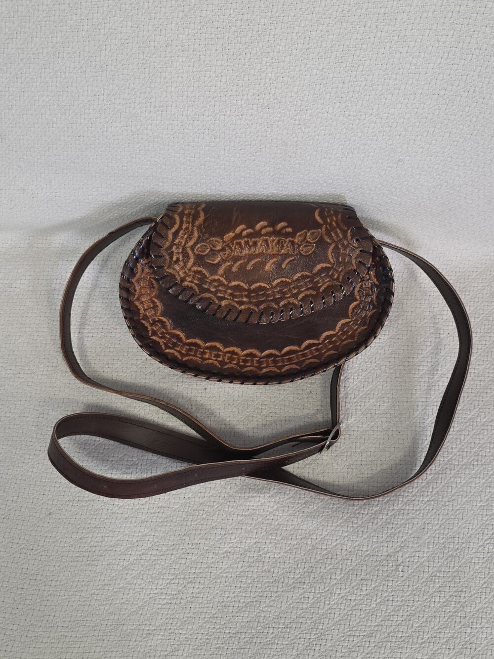 Vintage "Jamaica" Dark Brown Leather Shoulder Bag Classic Hand-tooled Design